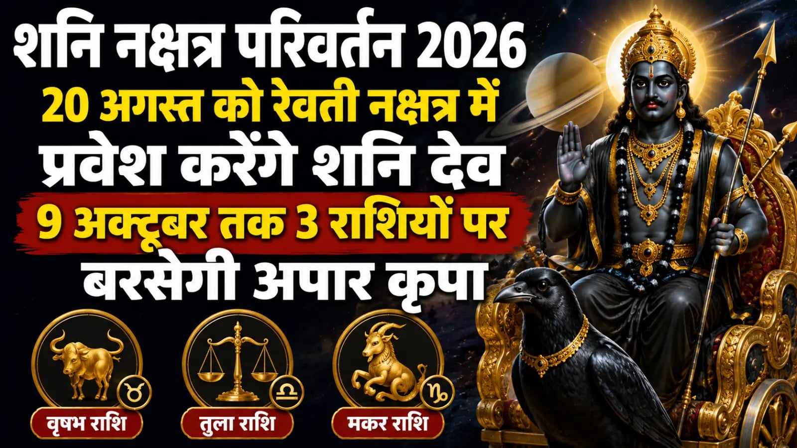 ​शनि नक्षत्र परिवर्तन 2026: 20 अगस्त को रेवती नक्षत्र में प्रवेश करेंगे शनि देव, 9 अक्टूबर तक 3 राशियों पर बरसेगी अपार कृपा