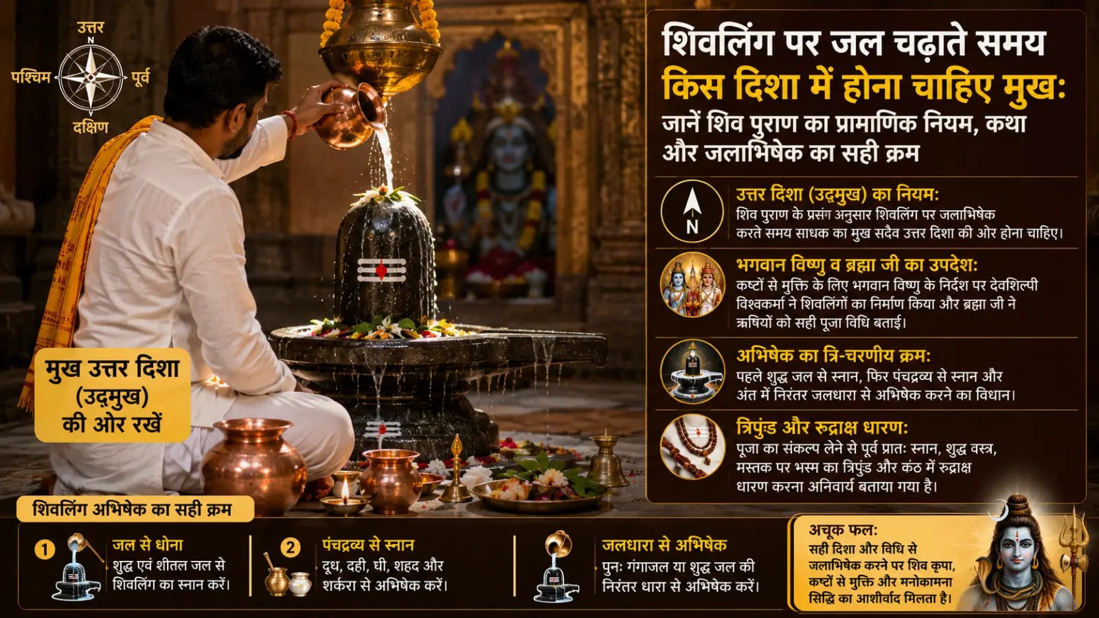 सावन सोमवार स्पेशल: शिवलिंग पर जल चढ़ाते समय किस दिशा में होना चाहिए मुख, जानें शिव पुराण का प्रामाणिक नियम, कथा
